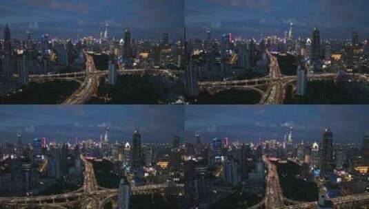 4K上海陆家嘴楼群夜景航拍高清在线视频素材下载