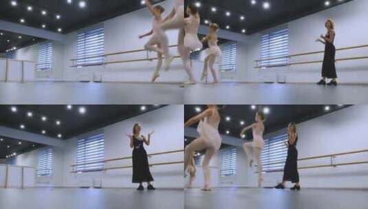 老师教导女孩跳芭蕾舞高清在线视频素材下载