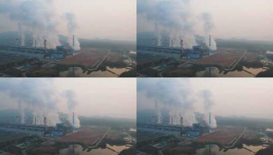 燃煤电厂冒着白烟高清在线视频素材下载