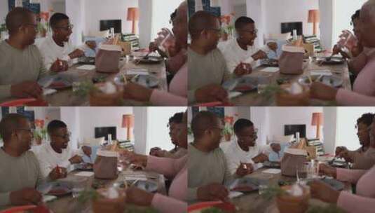 非洲家庭在午餐时玩得很开心高清在线视频素材下载