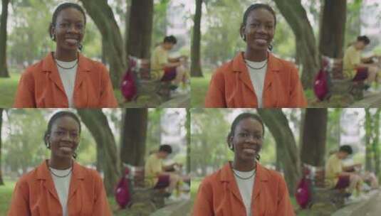 公园里非裔美国人Z时代女孩的肖像高清在线视频素材下载