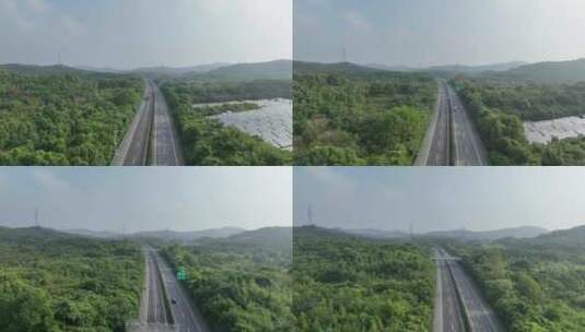 高速公路经过森林航拍高清在线视频素材下载