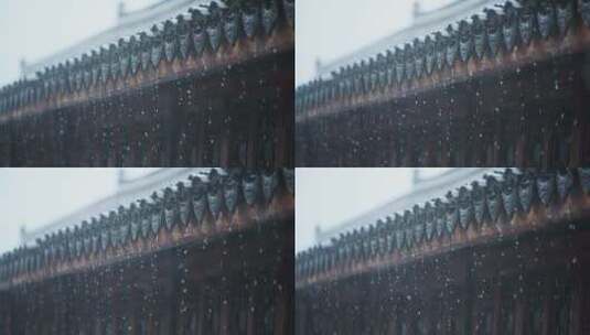江南雨天的屋檐升格慢镜头高清在线视频素材下载