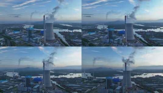4k能源火电站公司主塔冷却塔热力发电航拍高清在线视频素材下载