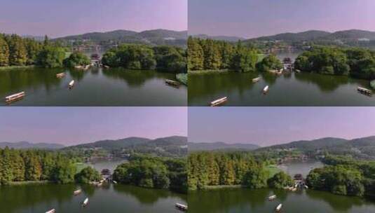 杭州西湖曲院风荷 玉带桥 游船高清在线视频素材下载