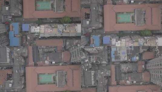航拍武汉汉口城市老城区屋顶俯拍高清在线视频素材下载