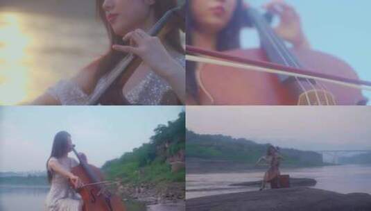 美女音乐家演奏小提琴高清在线视频素材下载