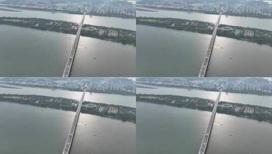 长沙橘子洲大桥航拍湘江城市建筑风光桥交通高清在线视频素材下载