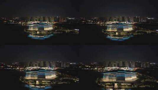 江苏无锡大剧院夜景灯光航拍 高清在线视频素材下载