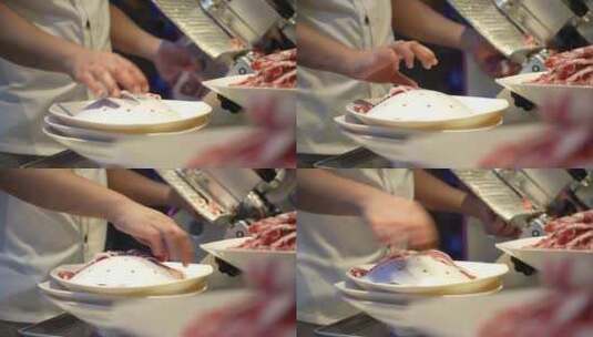 火锅店切牛肉高清在线视频素材下载