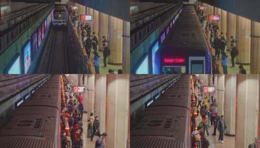 北京地铁列车进站紧张快节奏换乘高清在线视频素材下载