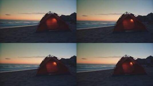 海滩上帐篷里的灯高清在线视频素材下载