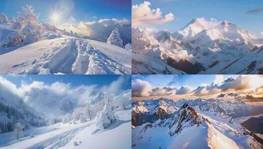 日出雪山山峰山脉云海唯美雪景风景风光ai高清在线视频素材下载