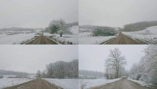 穿越雪域乡村景观的道路高清在线视频素材下载