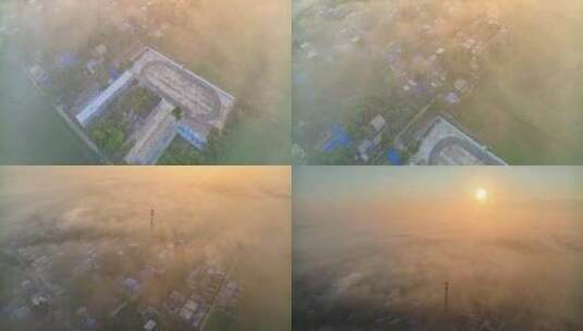 中国河南平原平流雾HDR航拍高清在线视频素材下载