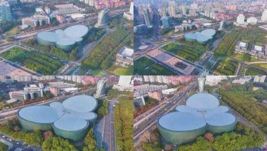 上海东方艺术中心浦东新区航拍城市地标建筑高清在线视频素材下载