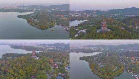 唯美杭州西湖雷峰塔景区大自然风光航拍杭州高清在线视频素材下载