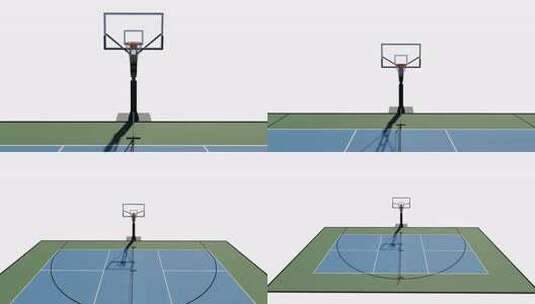 3d渲染组合篮球和匹克球场多项运动的鸟瞰高清在线视频素材下载
