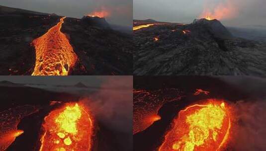 火山岩浆流动景象高清在线视频素材下载