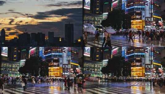 雨夜霓虹灯下的繁华都市街道高清在线视频素材下载