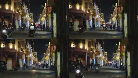 潮州人文牌坊街夜景骑楼街道老街商业街景点高清在线视频素材下载