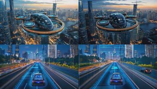 未来交通畅想：智能载具在繁华都市奇幻之旅高清在线视频素材下载
