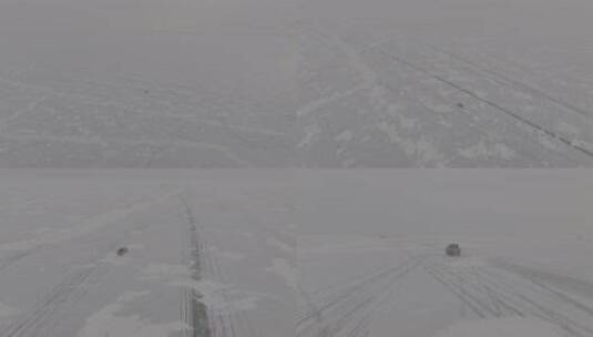 黑龙江兴凯湖冬季结冰湖面行车高清在线视频素材下载
