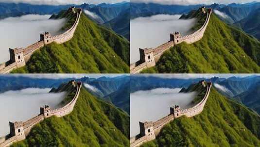 中国长城山间云雾环绕景观高清在线视频素材下载