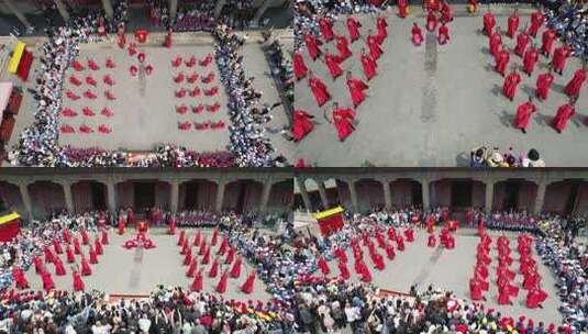 古建筑前传统仪式活动场景高清在线视频素材下载