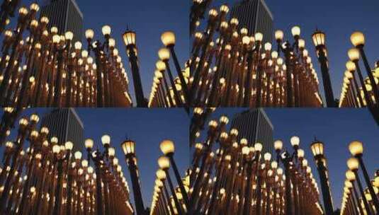 街道上一排排吸引人的发光室外灯具高清在线视频素材下载