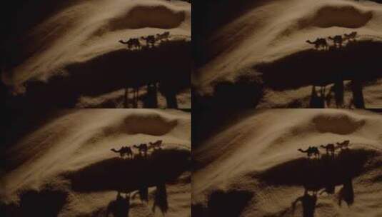 4K拟景沙漠里的骆驼光影变化高清在线视频素材下载