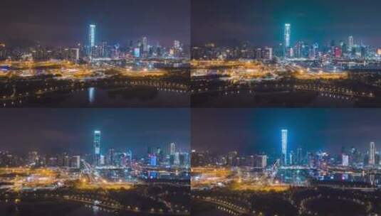 深圳深港一号人才公园夜景大范围航拍延时4K高清在线视频素材下载