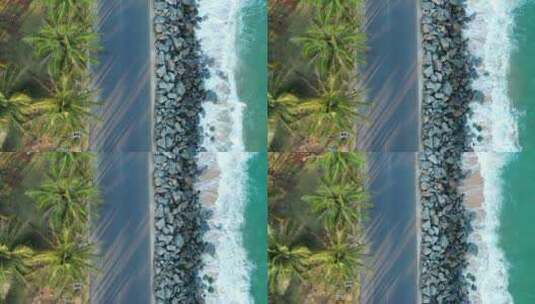 海南海岛公路椰林日落海浪沙滩高清在线视频素材下载
