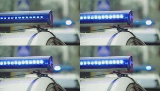 警车车顶上闪烁的闪光灯特写高清在线视频素材下载