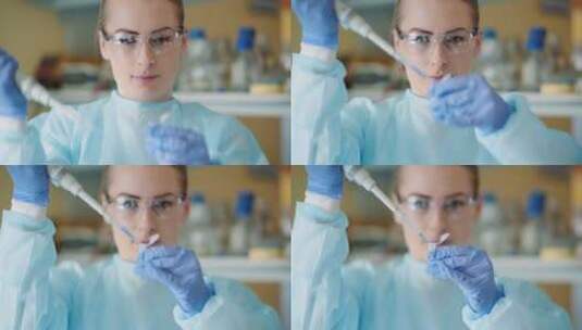 女科学家用移液管在实验室分析高清在线视频素材下载