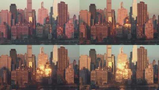 纽约曼哈顿建筑中的日出延时镜头高清在线视频素材下载