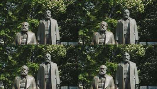 马克思和恩格斯的雕像特写高清在线视频素材下载
