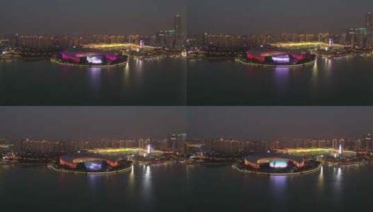 苏州金融中心金鸡湖夜景灯光秀高清在线视频素材下载