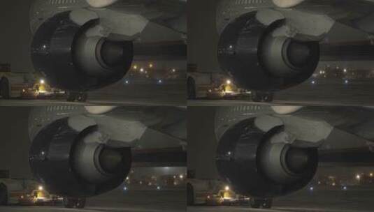 夜幕下飞机引擎微距景观高清在线视频素材下载