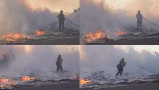 消防员在扑灭山火高清在线视频素材下载