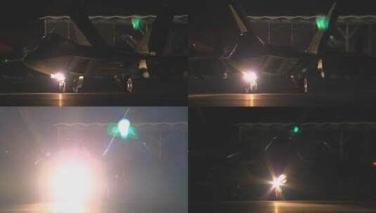 一架空军战斗机夜间滑行高清在线视频素材下载