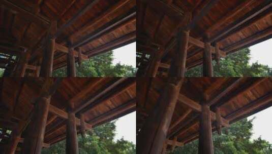 广西陆川县九洲江风雨桥榫卯结构高清在线视频素材下载