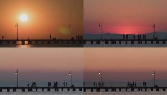 日落时在码头钓鱼高清在线视频素材下载