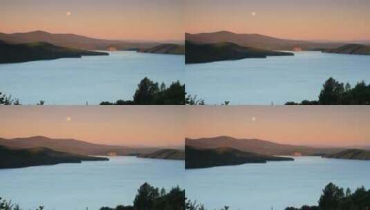 晨曦中的镜泊湖抱月湾高清在线视频素材下载
