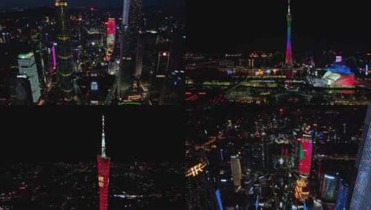 航拍 广州 广州塔夜景 高楼 城市 4K  LOG高清在线视频素材下载