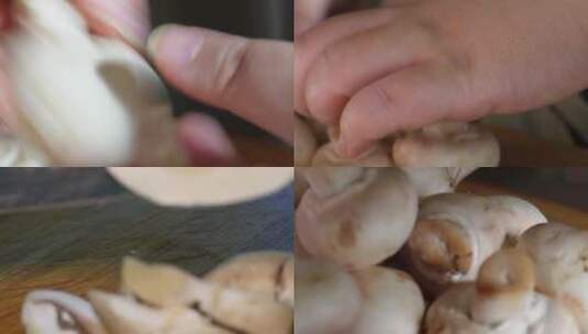 【镜头合集】菜刀案板切口蘑白蘑菇高清在线视频素材下载