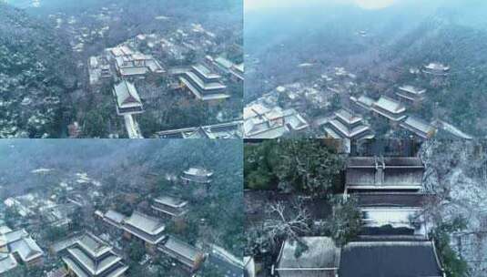 杭州雪中灵隐寺4K航拍视频高清在线视频素材下载