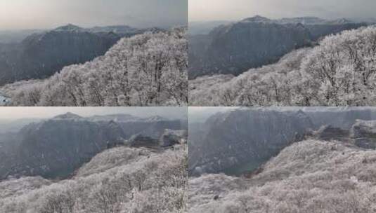 航拍焦作云台山峰林峡山脉冬季雾凇雪景高清在线视频素材下载