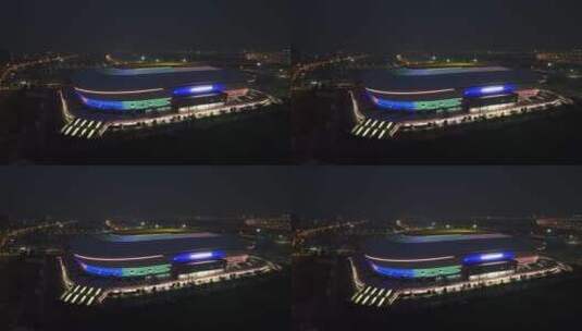 上海浦东足球场航拍高清在线视频素材下载
