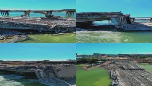 竖屏航拍桂林净瓶山桥拆解施工高清在线视频素材下载